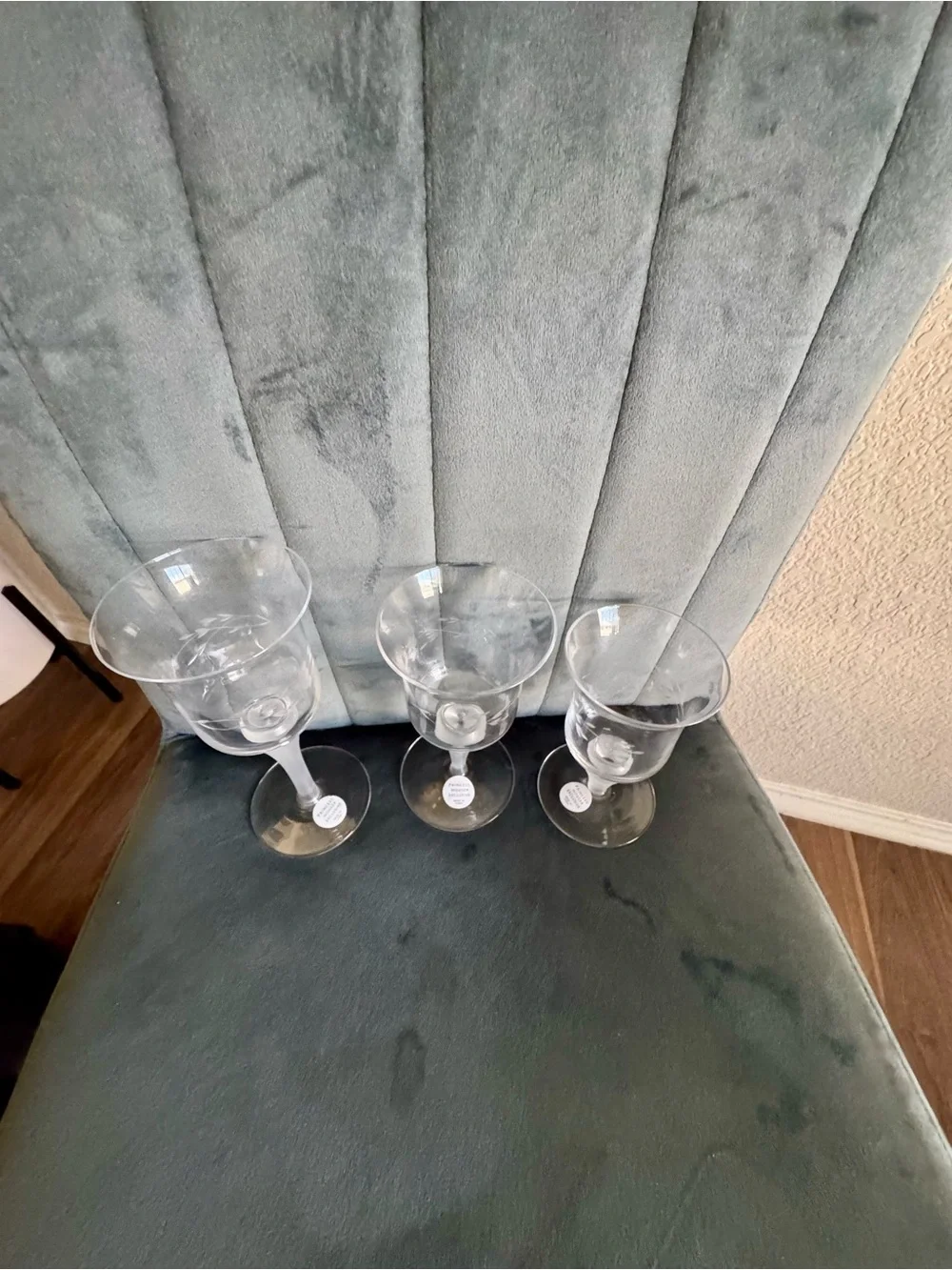 Princess House Clear Etched Crystal Wine Glasses with Frosted Stems